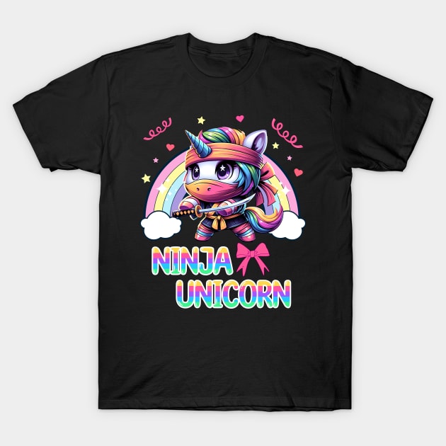 Ninja Unicorn: Rainbow Unicorn in Coquette Aesthetic, Japanese Martial Arts Fighter T-Shirt by Annie